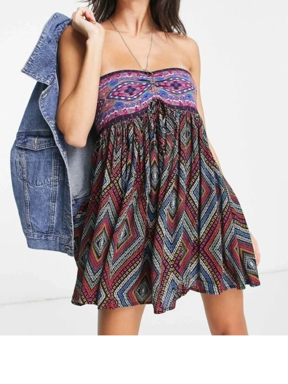 Free People Boho Strapless Tie Back Romper Women’s S Multi Color Festival